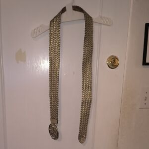NWT Chico's | Metallic Silver Braided Genuine Leather Belt